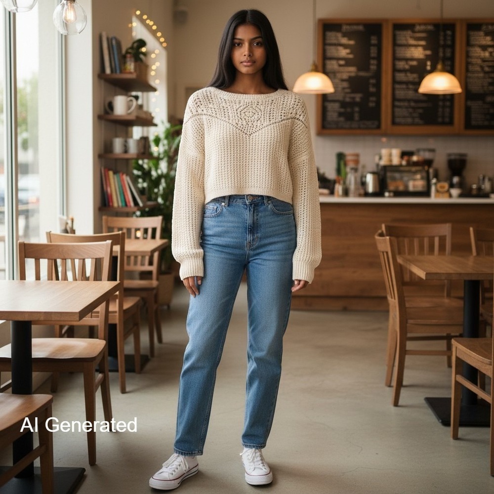 Happy x Nature Cream Pointelle Cropped Sweater Size M Virgin / Recycled Cotton